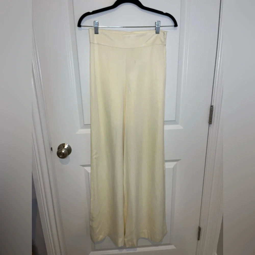 NWT Zara Wide Leg Cream Satin Palazzo Pants— extra small - Picture 5 of 7